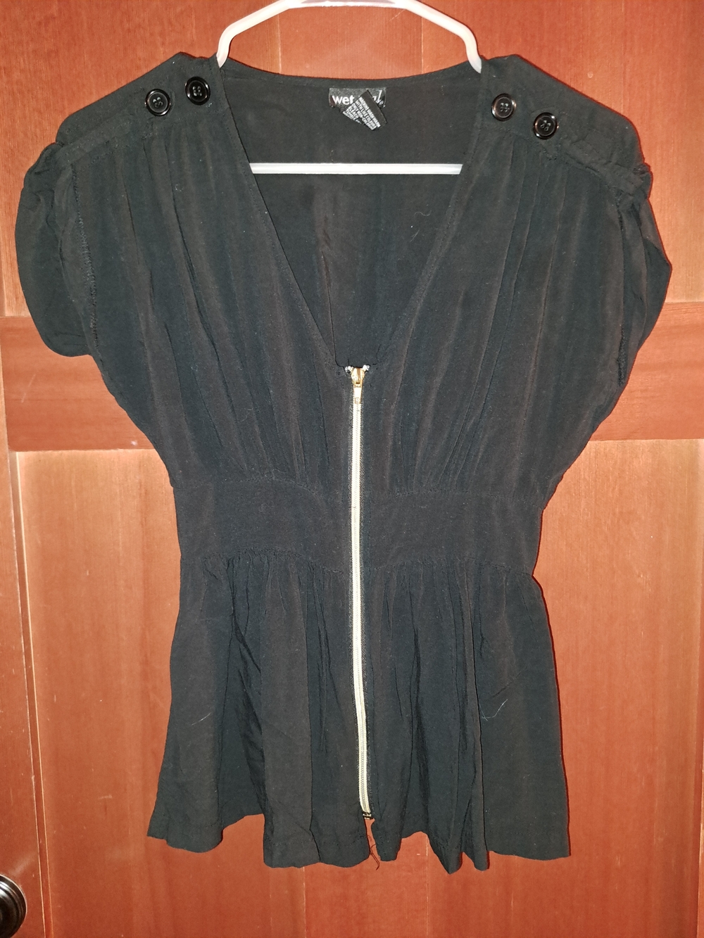 Wet Seal Black Front-Zip Peplum Blouse